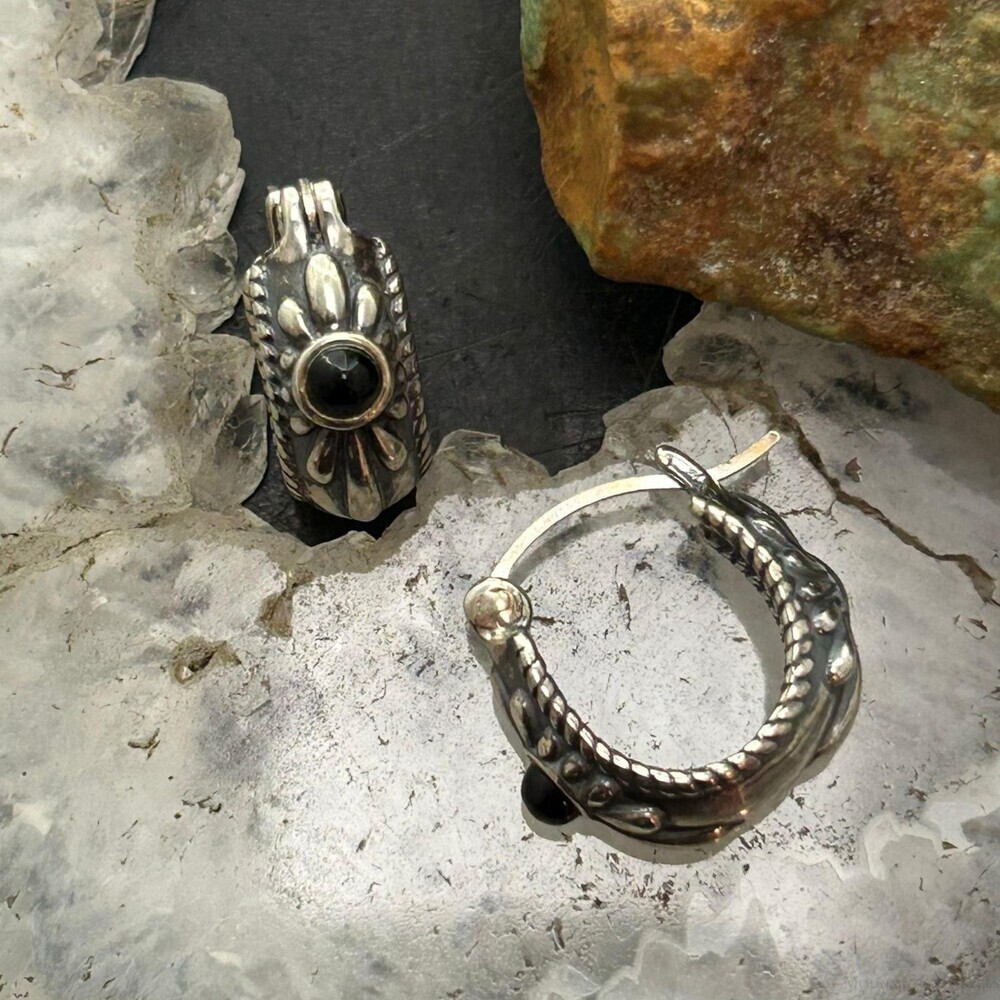 Carolyn Pollack Sterling Silver Round Onyx Hoop Earrings For Women